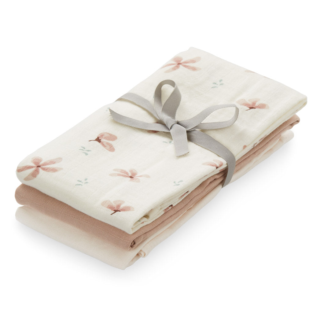 Muslin Cloth, 3-Pack - GOTS Mix Windflower Creme, Dusty Rose, Powder