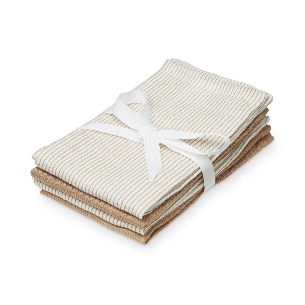 Wash Cloth, 4 pack - GOTS Mix Classic Stripes Camel, Camel
