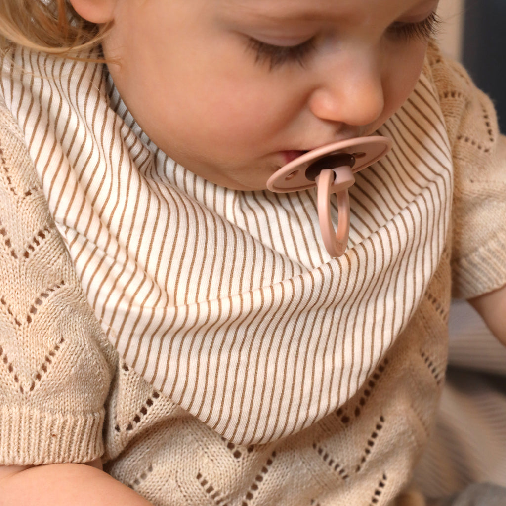 Bandana Bib, Jersey, 2-Pack - GOTS Classic Stripes Camel