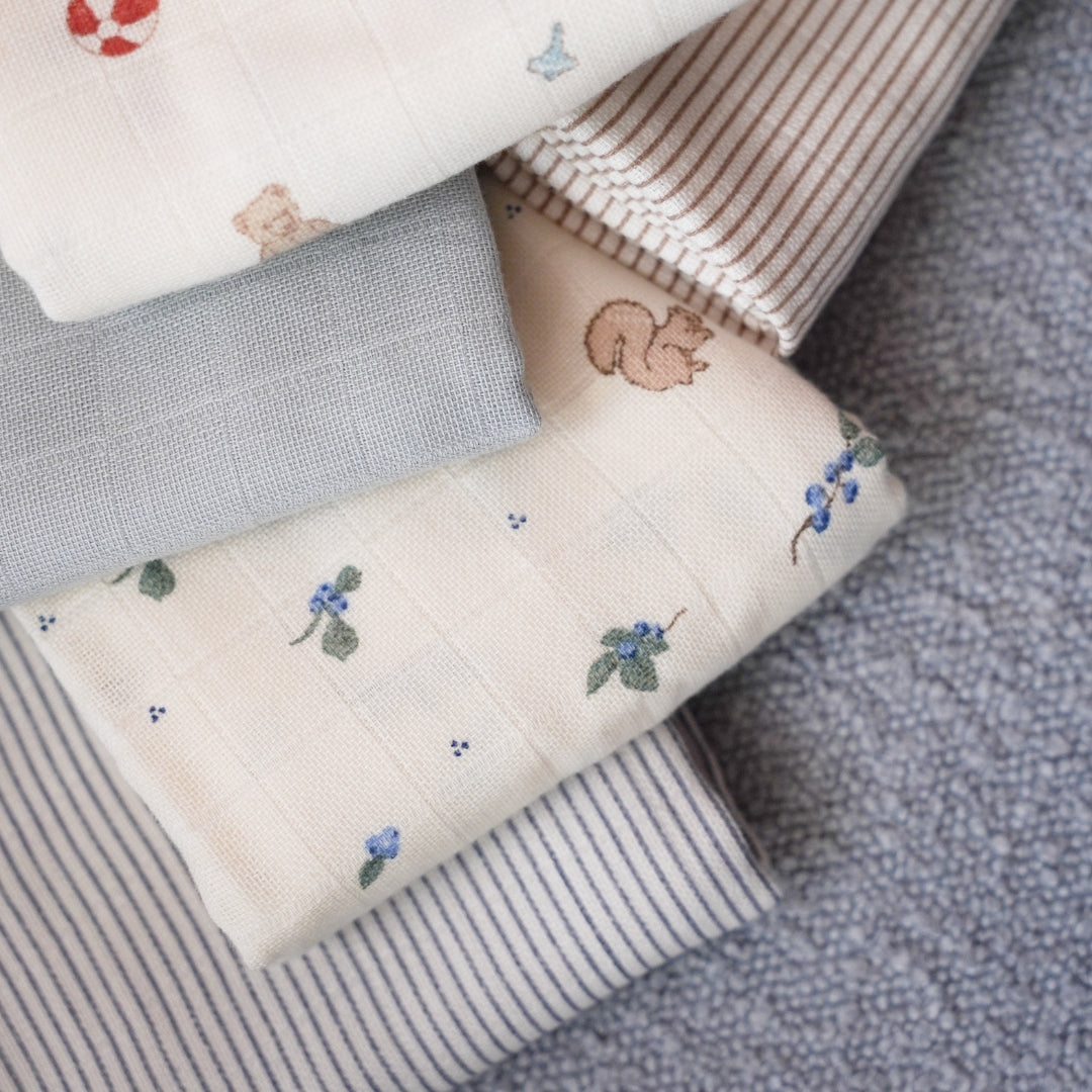 Muslin Cloth, 3-pack - GOTS Mix Classic Stripes Blue, Praline, Creme White