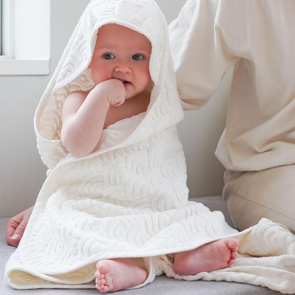 Towel, Baby, hooded w/ ears - GOTS Off-White