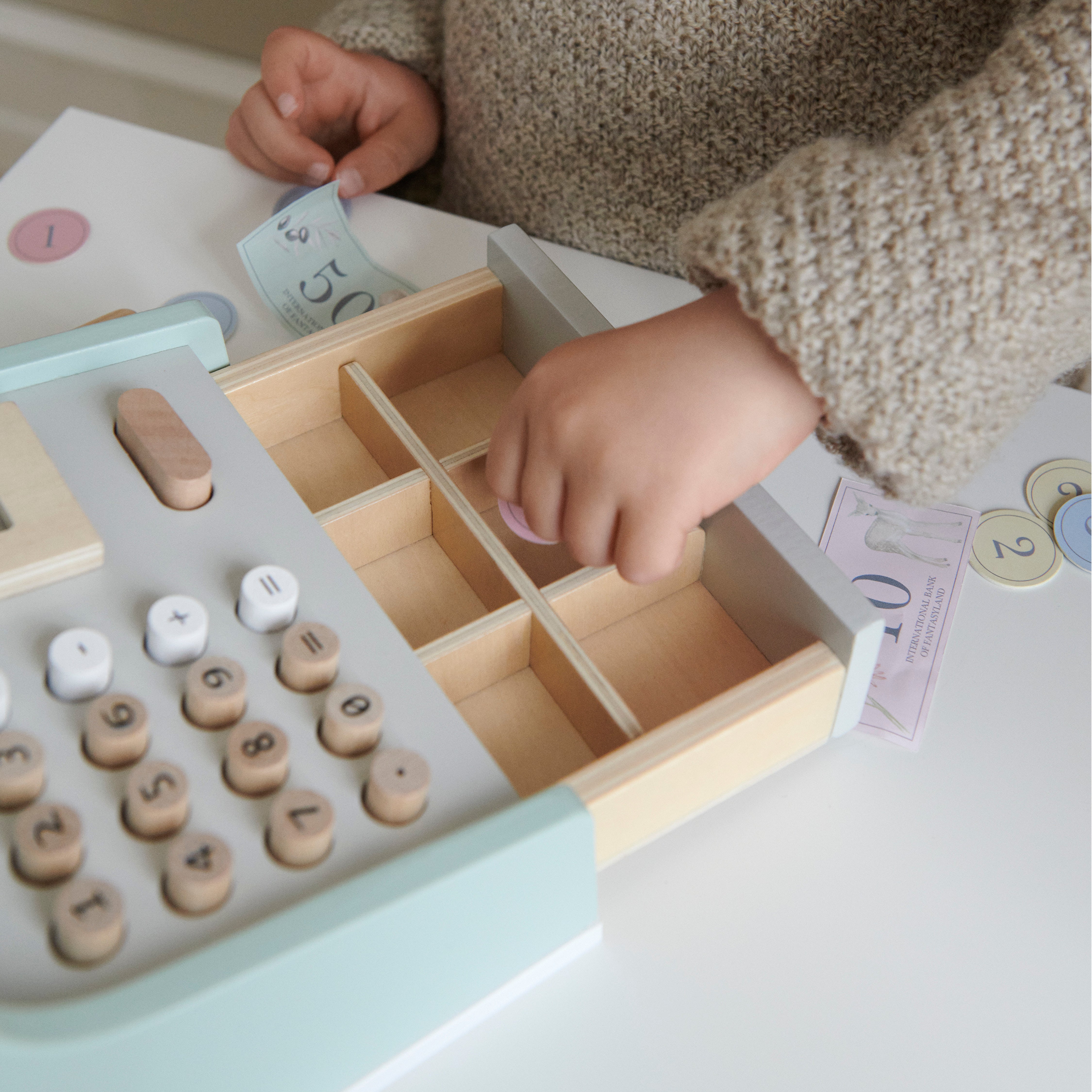 Wooden Cash Register, FSC 100% - Dusty Green