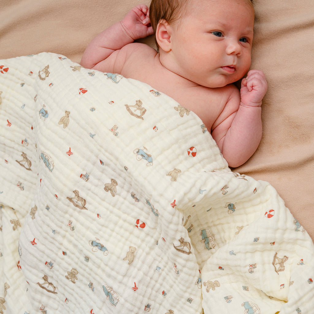Muslin Baby Blanket - GOTS - Vintage Toys