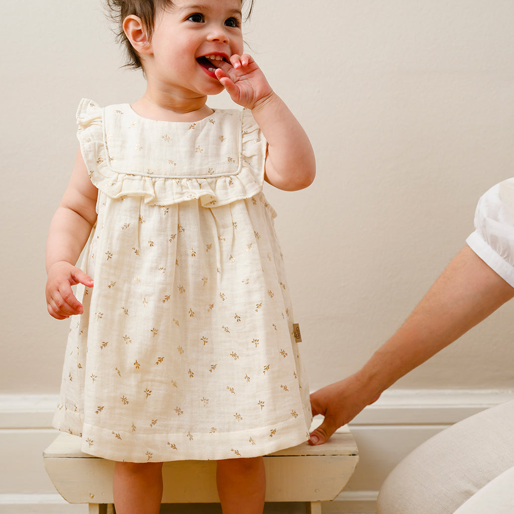 Betty Dress - GOTS - Gold Flower