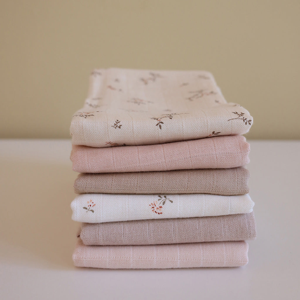 Muslin Cloth, 3-pack - GOTS Mix Ashley, Coral, Latte