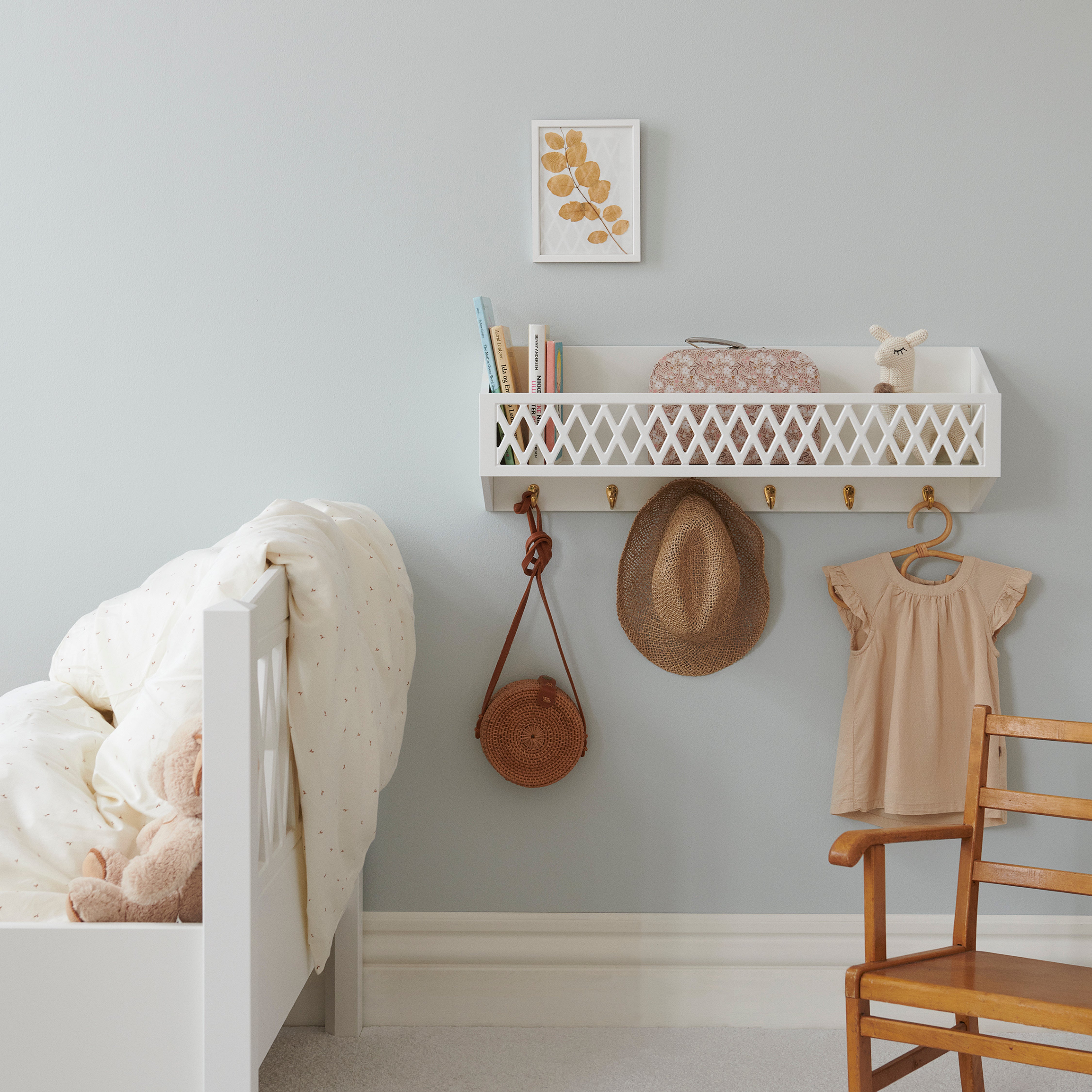 Harlequin Shelf with Hooks - White