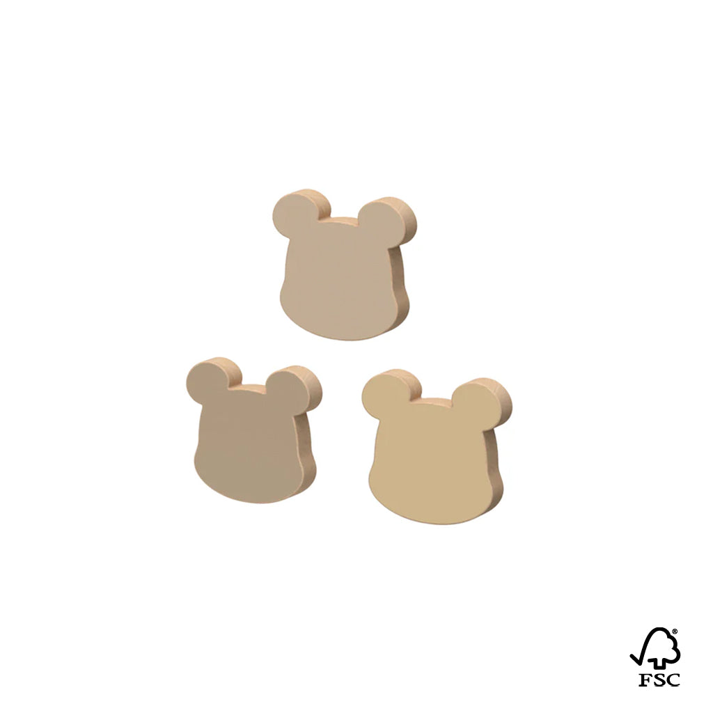 Wooden Bear Hooks, 3-pack - FSC 100%