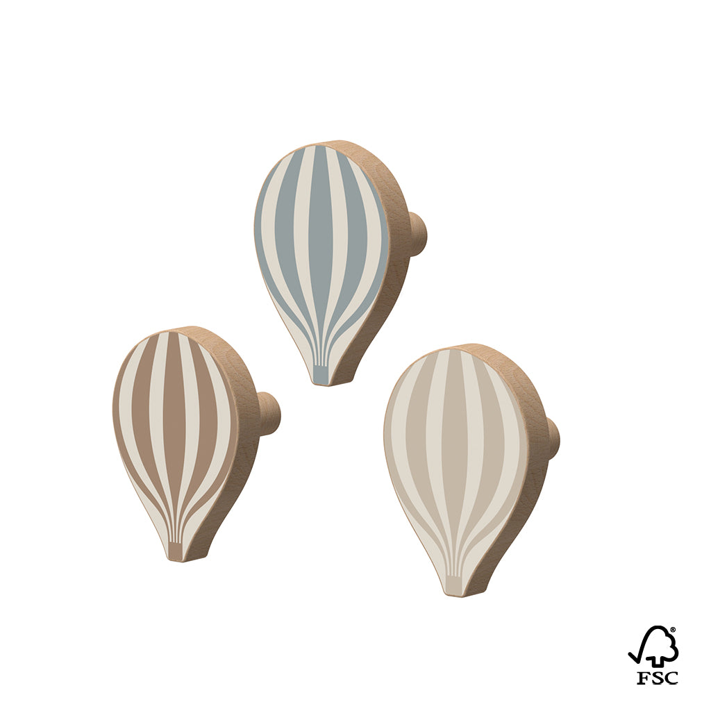 Wooden Hot Air Ballon Hooks, 3-pack - FSC 100%