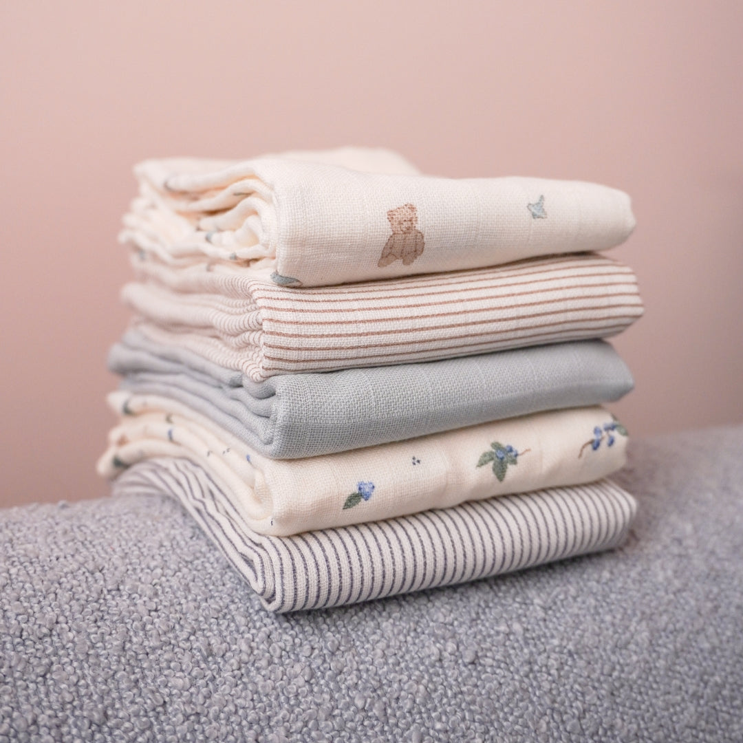 Muslin Cloth, 3-pack - GOTS Mix Classic Stripes Blue, Praline, Creme White
