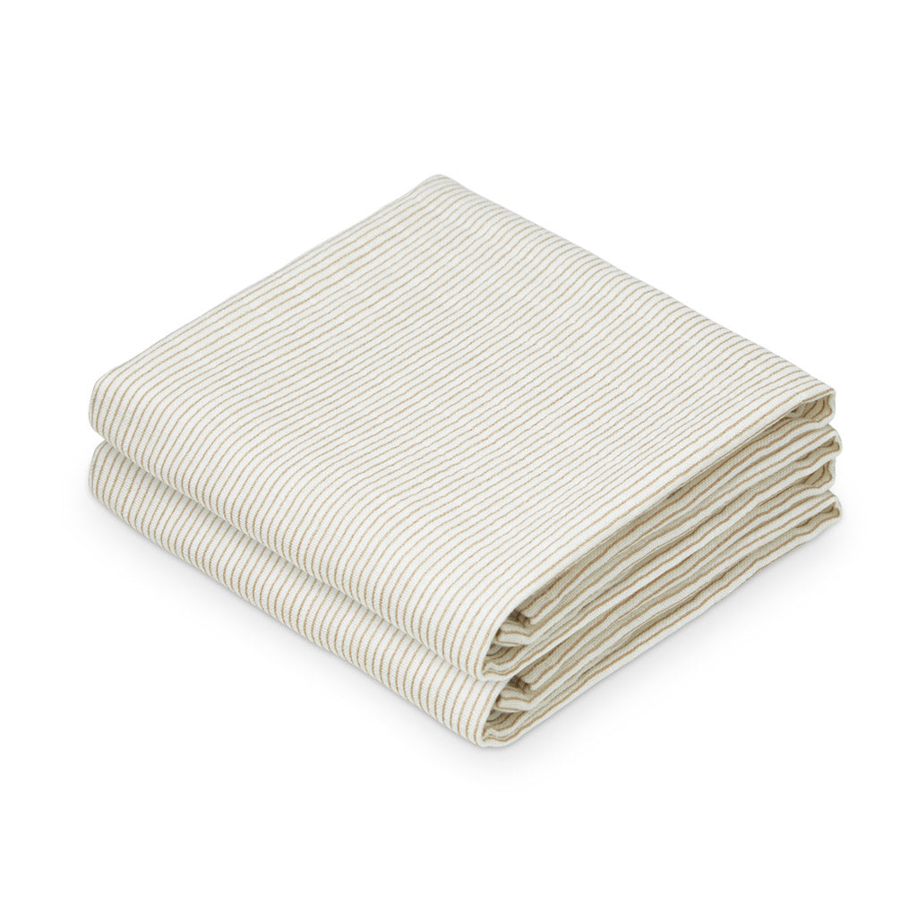Muslin Cloth, Printed, 2-pack - GOTS Classic Stripes Camel