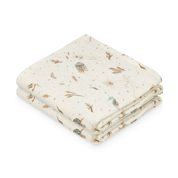 Muslin Cloth, Printed, 2-pack - GOTS - Sea Garden