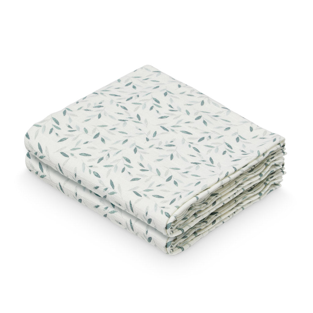 Muslin Cloth, Printed, 2-pack - GOTS Green Leaves