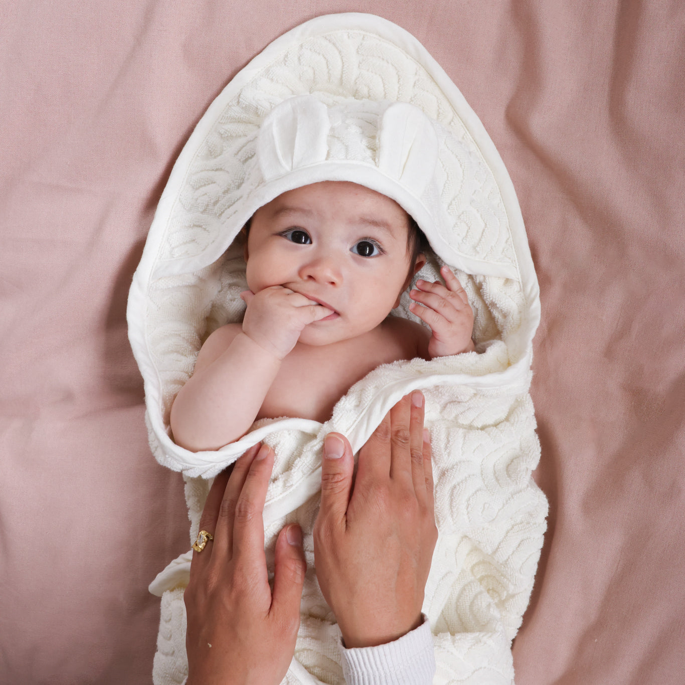 Towel, Baby, hooded w/ ears - GOTS Off-White