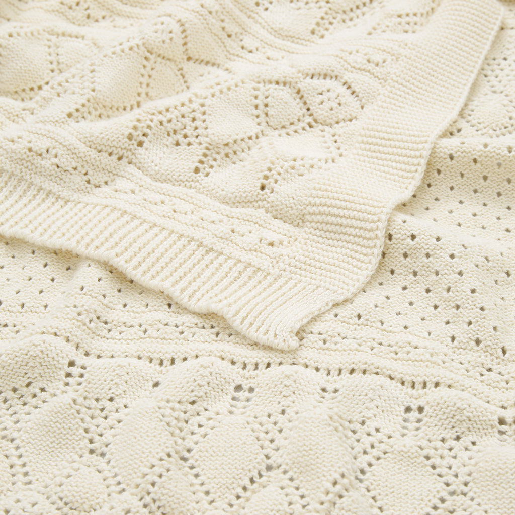 Pointelle Baby Knit Throw - GOTS - Off White