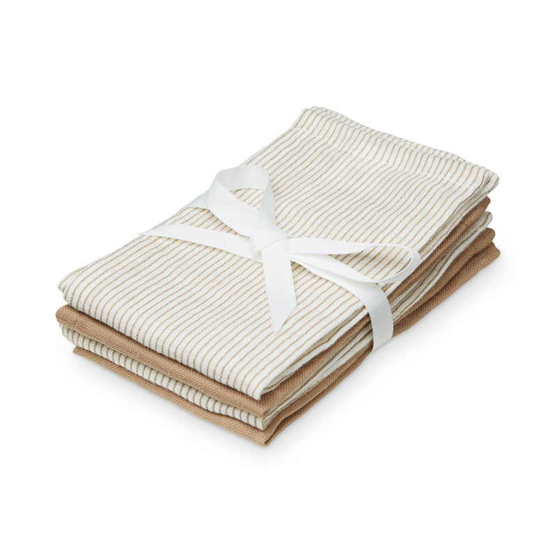Wash Cloth, 4 pack - GOTS Mix Classic Stripes Camel, Camel