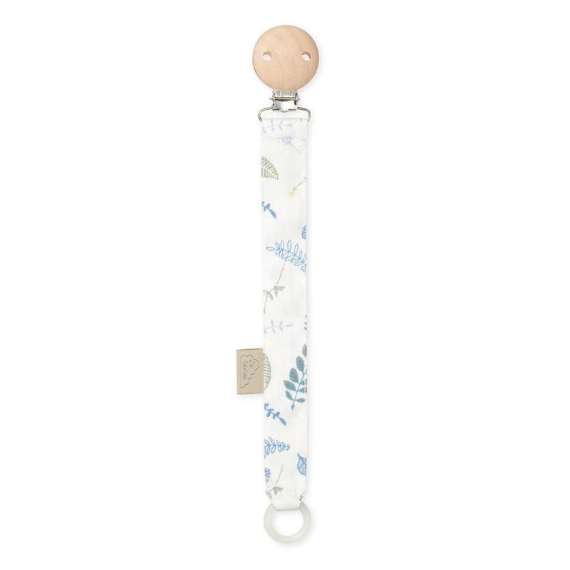 Pacifier Holder - GOTS Pressed Leaves Blue - UPCYCLED