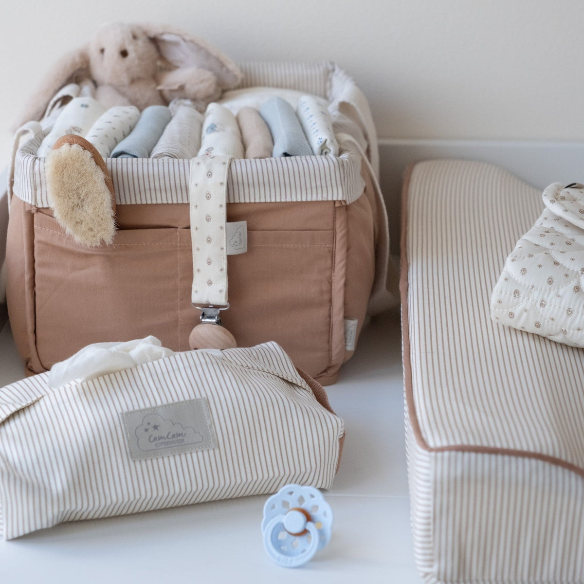 Diaper Caddy - OCS Classic Stripes Camel