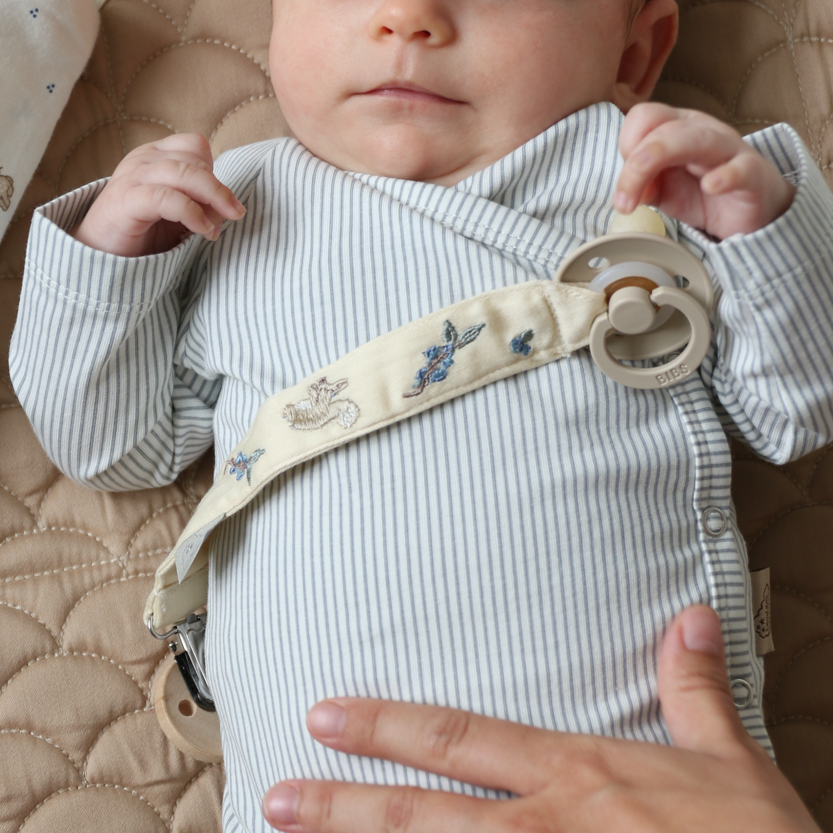 Embroidered Pacifier Holder - GOTS - Blueberries
