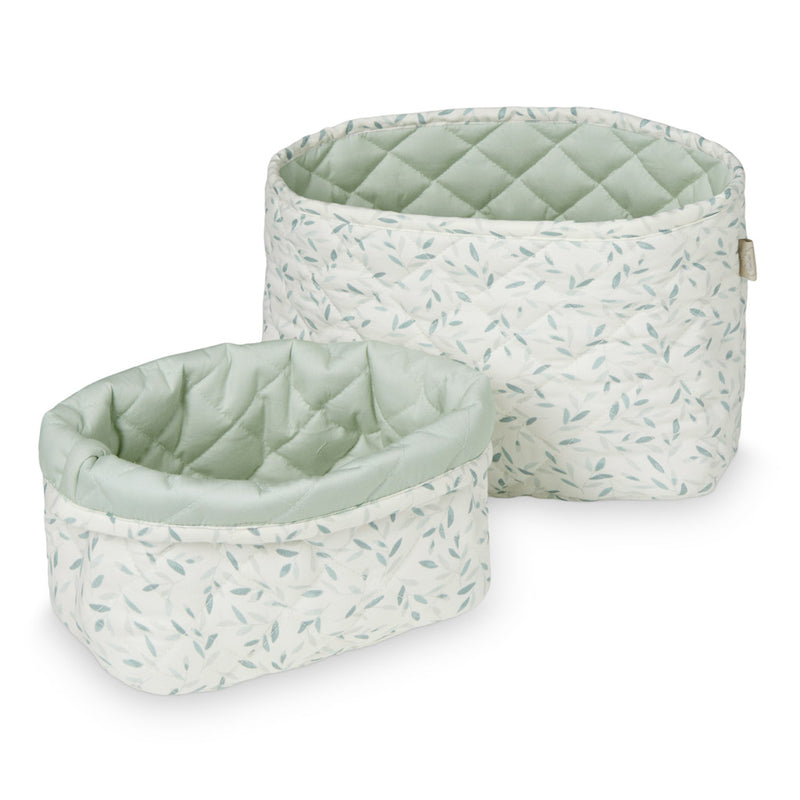 Quilted Storage Basket - Set of Two - OCS Green Leaves