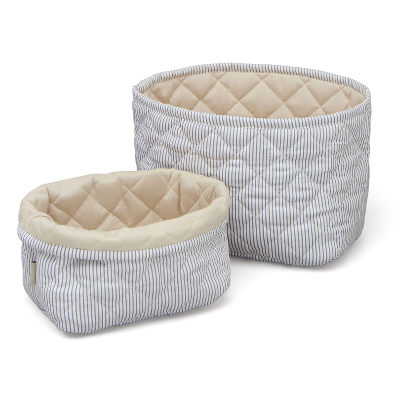 Quilted Storage Basket, Set of Two - OCS Classic Stripes Blue, Praline