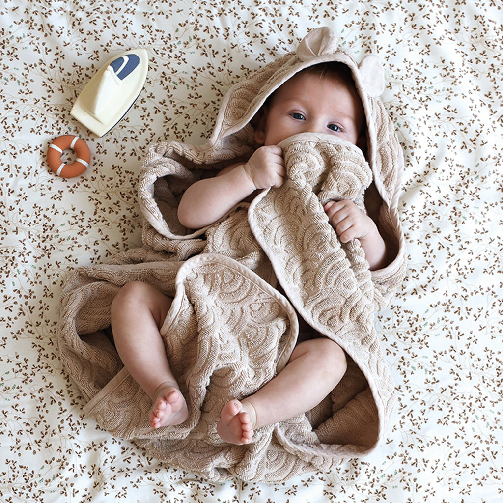 serviette de bain, Bébé, capuche avec oreilles - GOTS Amande