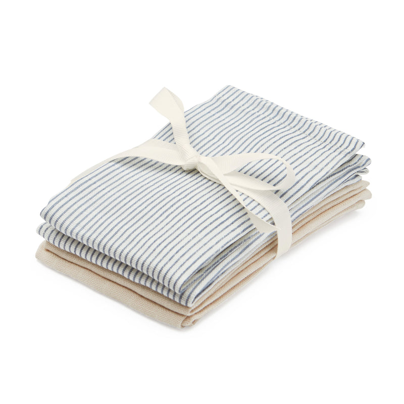 Wash Cloth, 4 pack - GOTS Mix Classic Stripes Blue, Praline