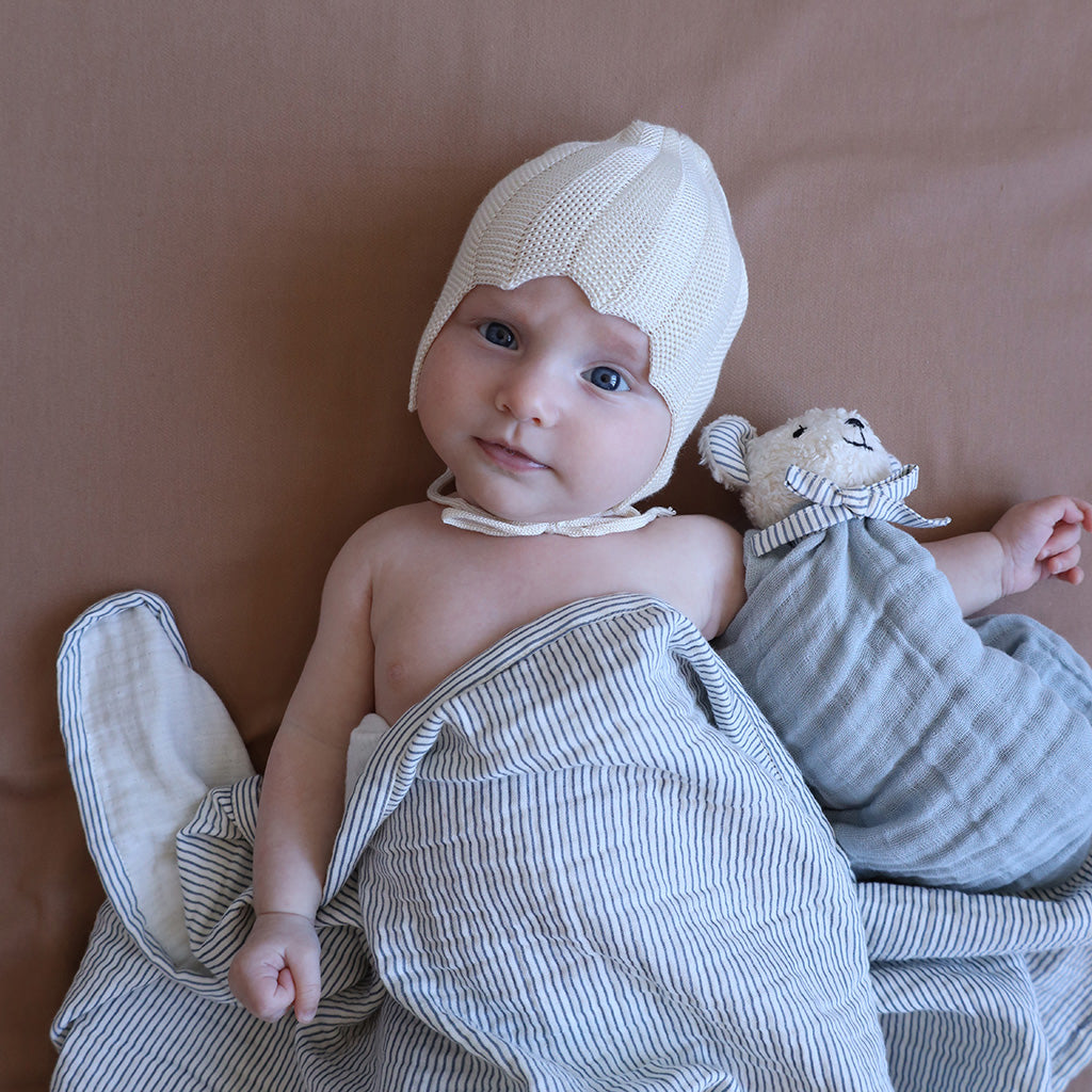 Couverture en mousseline pour bébé - GOTS Classic Stripes Bleu