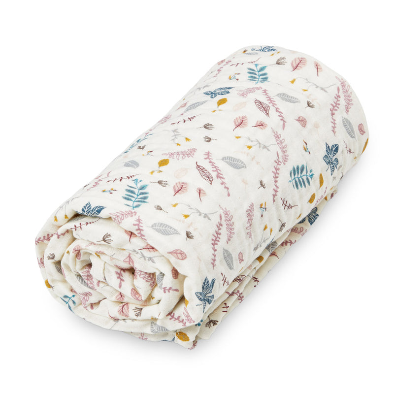 Muslin Baby Blanket - GOTS Pressed Leaves Rose