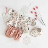 Doll's Clothing Set & Bonnet - GOTS Pressed Leaves Rose