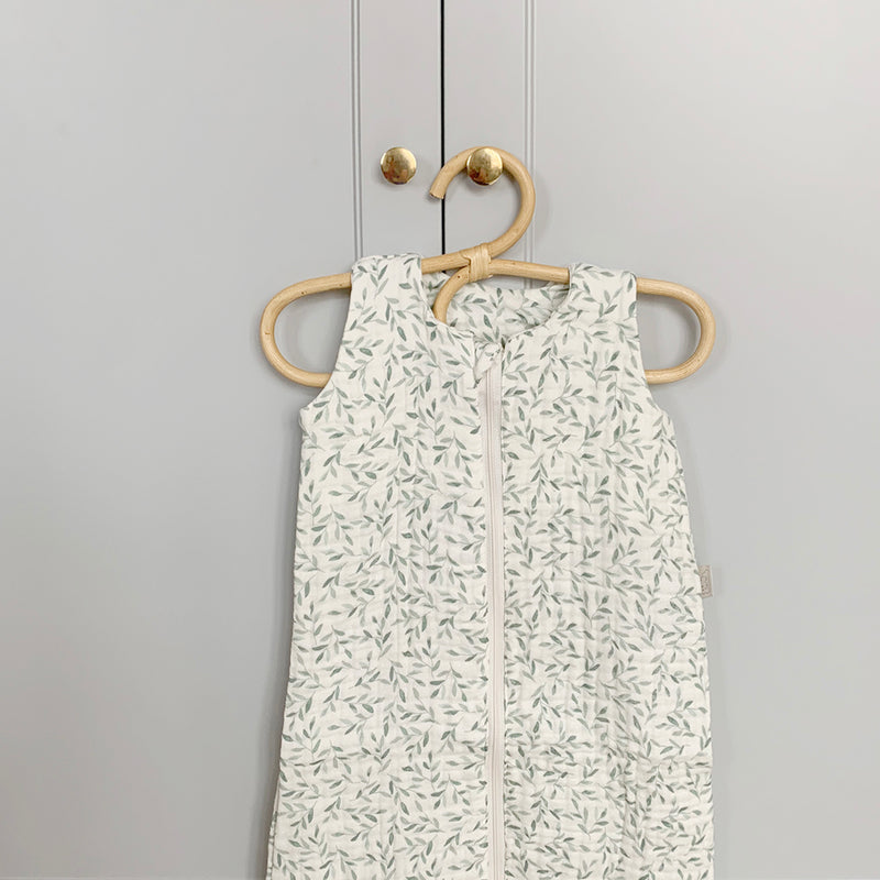 Muslin Sleeping Bag 0-6 Months - GOTS Green Leaves